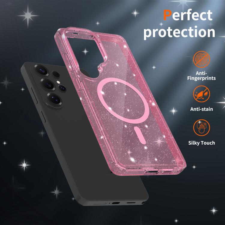 For Samsung Galaxy S26 Ultra 5G Clear Glitter Magnetic PC Hybrid TPU Phone Case