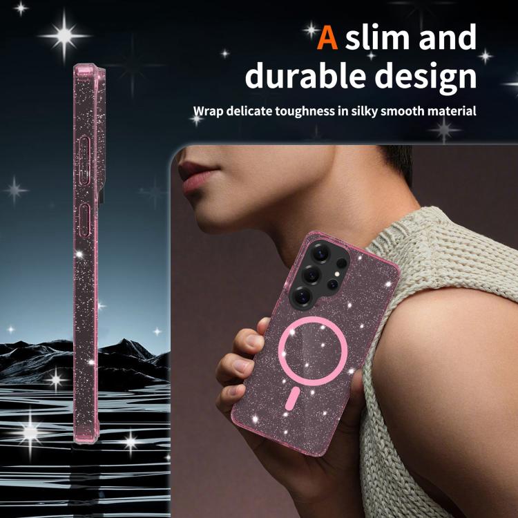 For Samsung Galaxy S26 Ultra 5G Clear Glitter Magnetic PC Hybrid TPU Phone Case