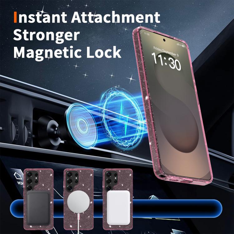 For Samsung Galaxy S26 Ultra 5G Clear Glitter Magnetic PC Hybrid TPU Phone Case
