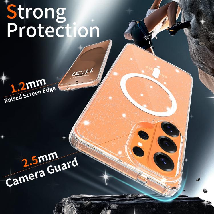 For Samsung Galaxy S26 Ultra 5G Clear Glitter Magnetic PC Hybrid TPU Phone Case