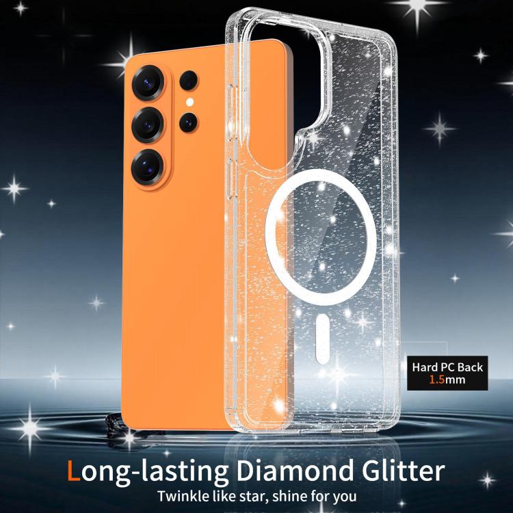 For Samsung Galaxy S26 Ultra 5G Clear Glitter Magnetic PC Hybrid TPU Phone Case