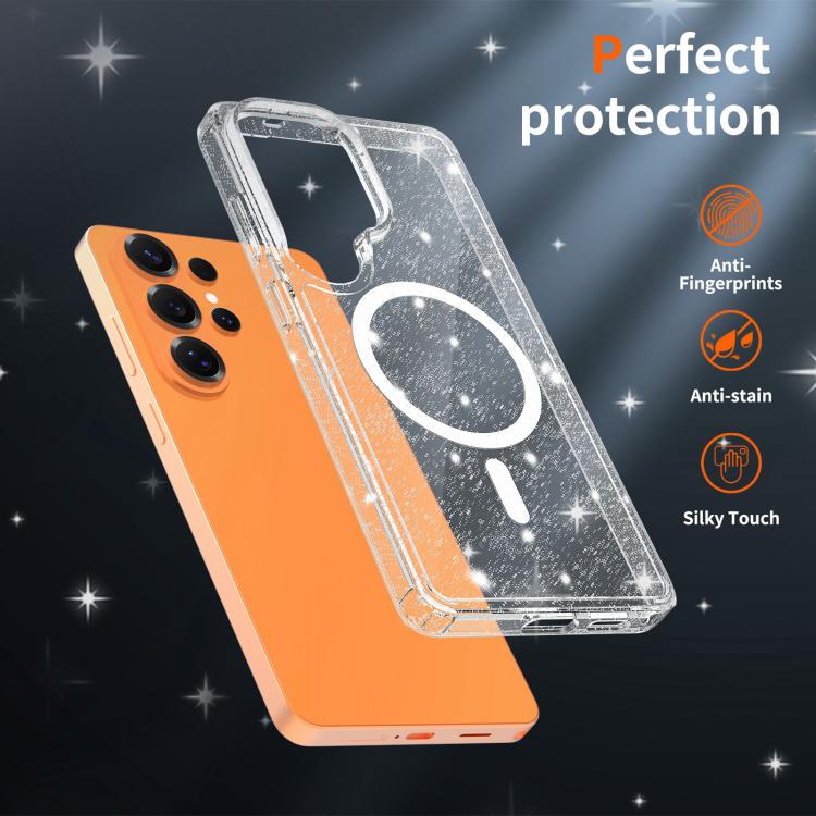 For Samsung Galaxy S26 Ultra 5G Clear Glitter Magnetic PC Hybrid TPU Phone Case