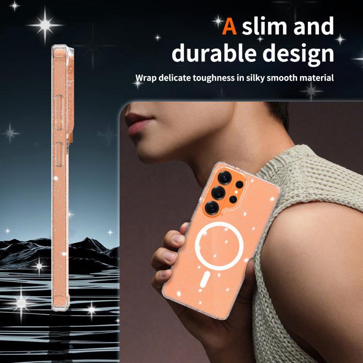 For Samsung Galaxy S26 Ultra 5G Clear Glitter Magnetic PC Hybrid TPU Phone Case
