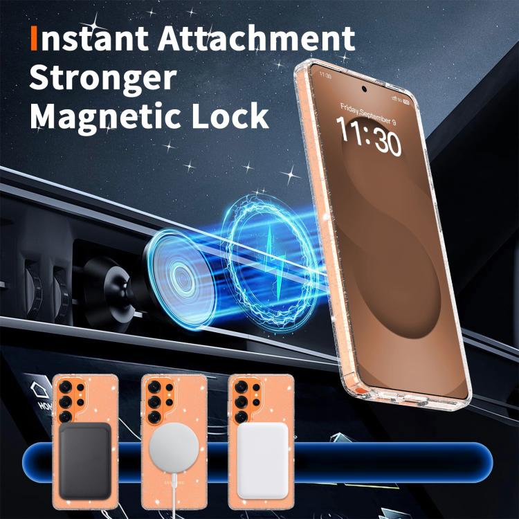 For Samsung Galaxy S26 Ultra 5G Clear Glitter Magnetic PC Hybrid TPU Phone Case