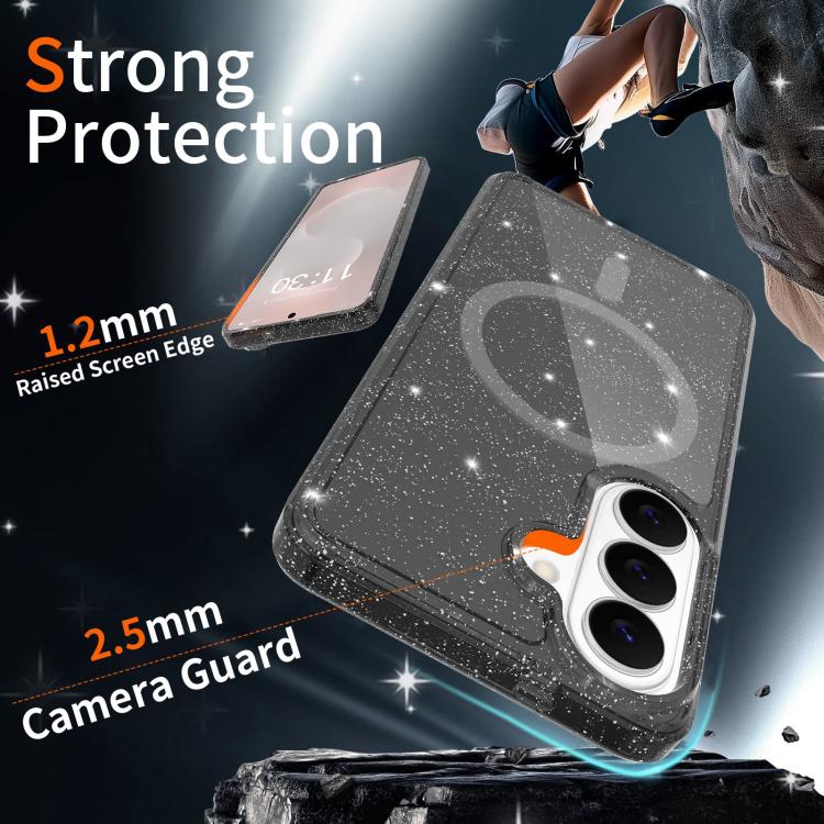 For Samsung Galaxy S26 5G Clear Glitter Magnetic PC Hybrid TPU Phone Case