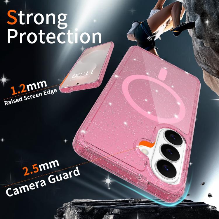 For Samsung Galaxy S26 5G Clear Glitter Magnetic PC Hybrid TPU Phone Case
