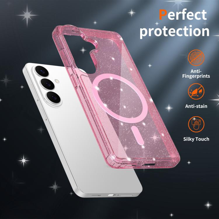 For Samsung Galaxy S26 5G Clear Glitter Magnetic PC Hybrid TPU Phone Case