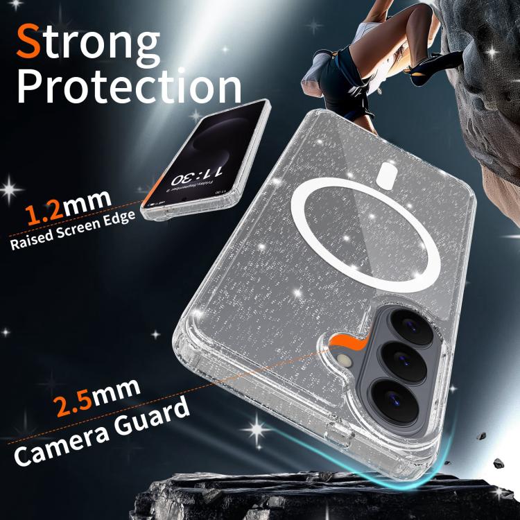 For Samsung Galaxy S26 5G Clear Glitter Magnetic PC Hybrid TPU Phone Case