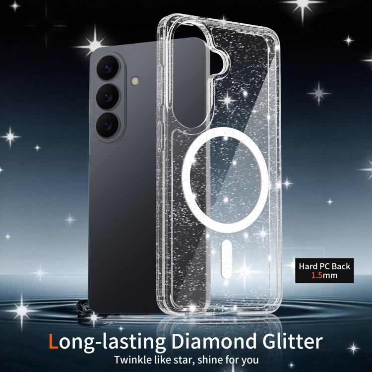 For Samsung Galaxy S26 5G Clear Glitter Magnetic PC Hybrid TPU Phone Case
