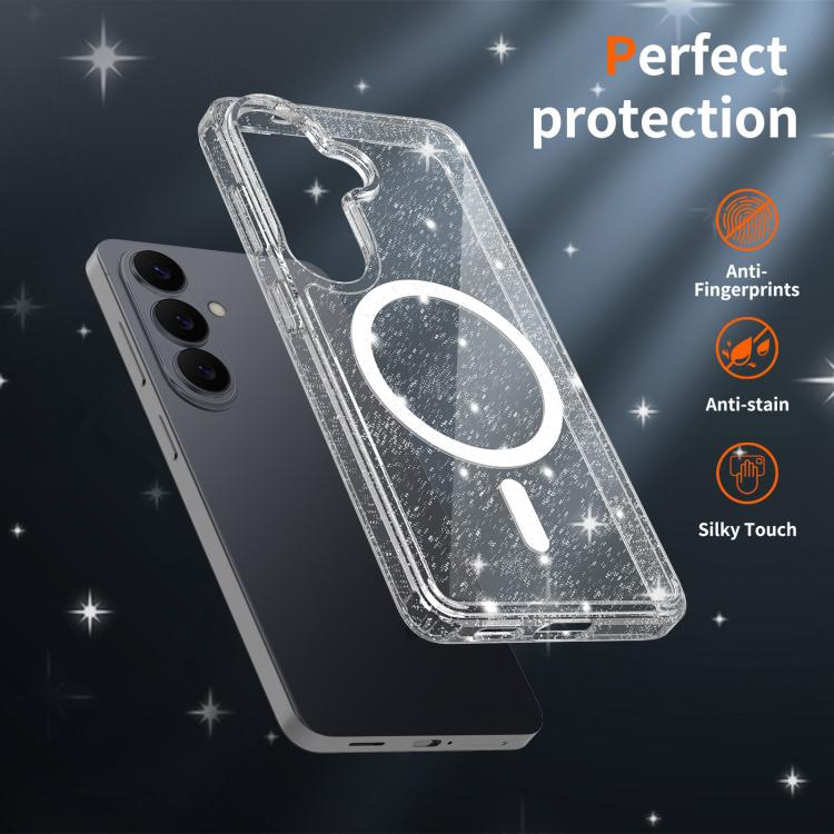 For Samsung Galaxy S26 5G Clear Glitter Magnetic PC Hybrid TPU Phone Case