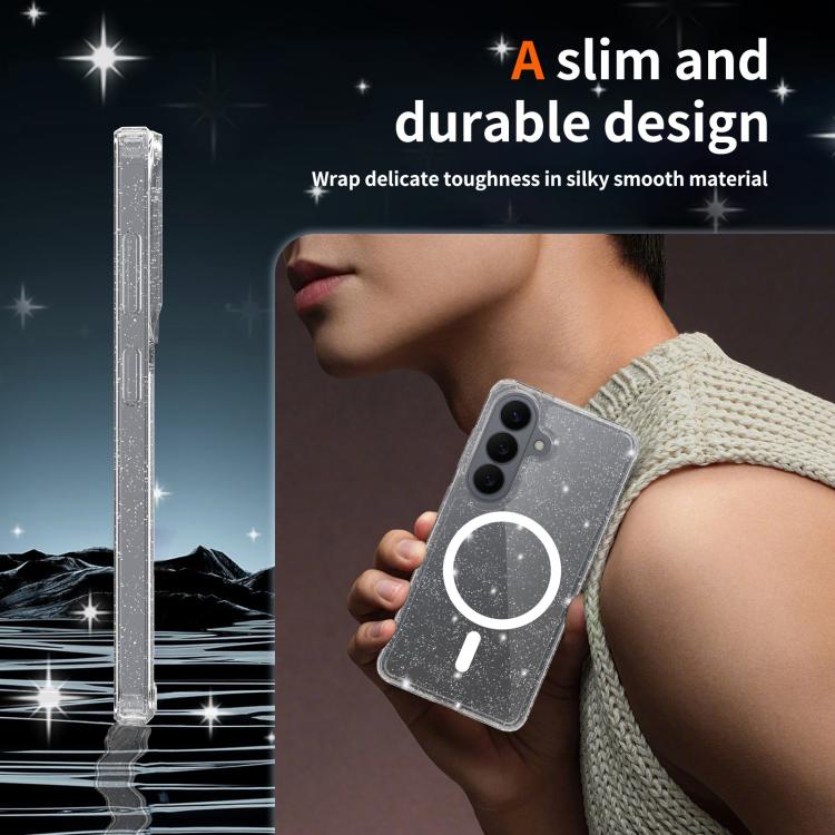 For Samsung Galaxy S26 5G Clear Glitter Magnetic PC Hybrid TPU Phone Case