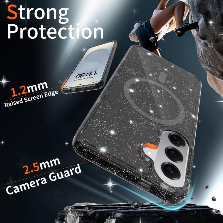 For Samsung Galaxy S26+ 5G Clear Glitter Magnetic PC Hybrid TPU Phone Case