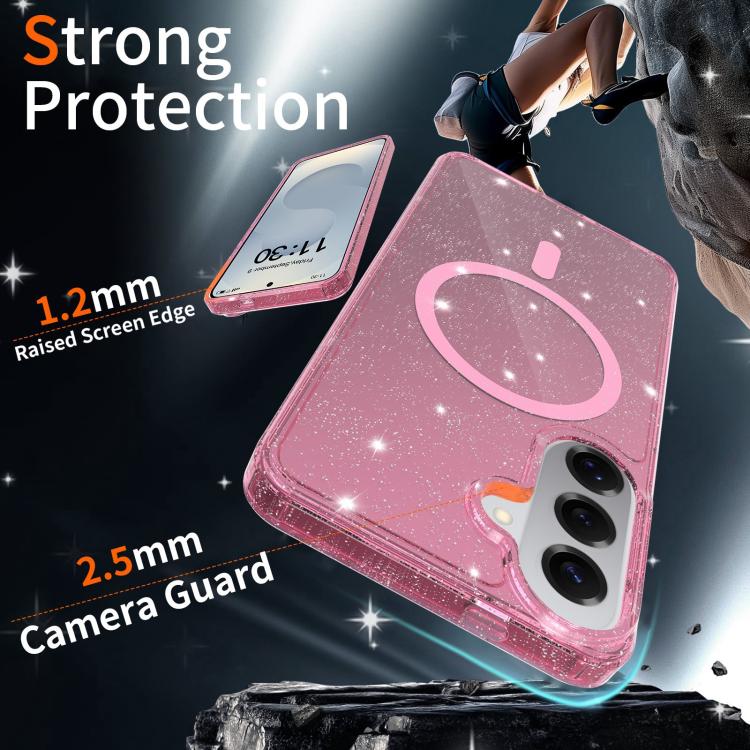 For Samsung Galaxy S26+ 5G Clear Glitter Magnetic PC Hybrid TPU Phone Case