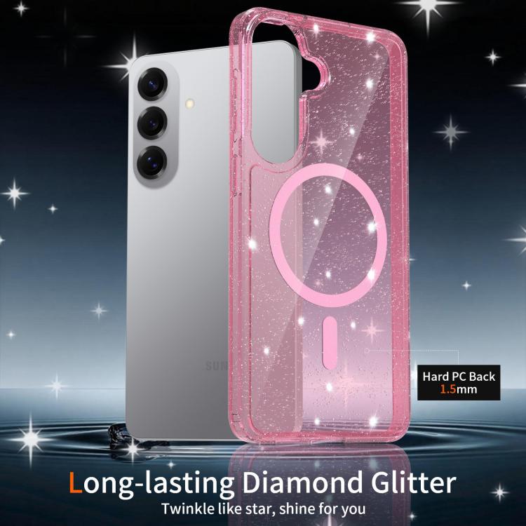 For Samsung Galaxy S26+ 5G Clear Glitter Magnetic PC Hybrid TPU Phone Case