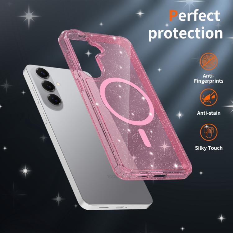 For Samsung Galaxy S26+ 5G Clear Glitter Magnetic PC Hybrid TPU Phone Case