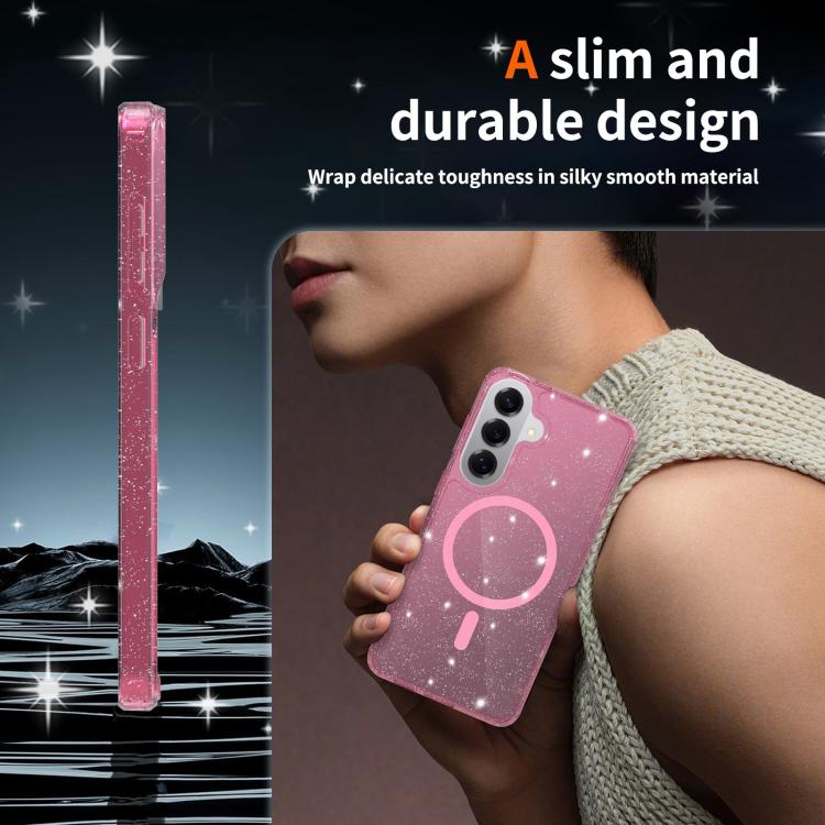 For Samsung Galaxy S26+ 5G Clear Glitter Magnetic PC Hybrid TPU Phone Case