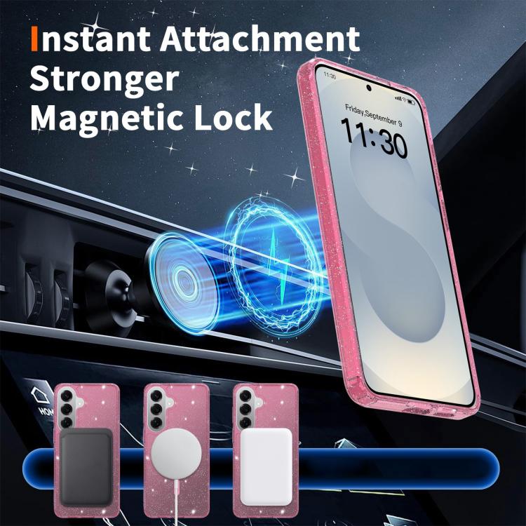 For Samsung Galaxy S26+ 5G Clear Glitter Magnetic PC Hybrid TPU Phone Case