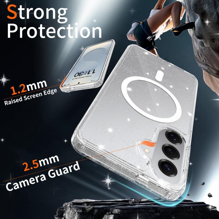 For Samsung Galaxy S26+ 5G Clear Glitter Magnetic PC Hybrid TPU Phone Case