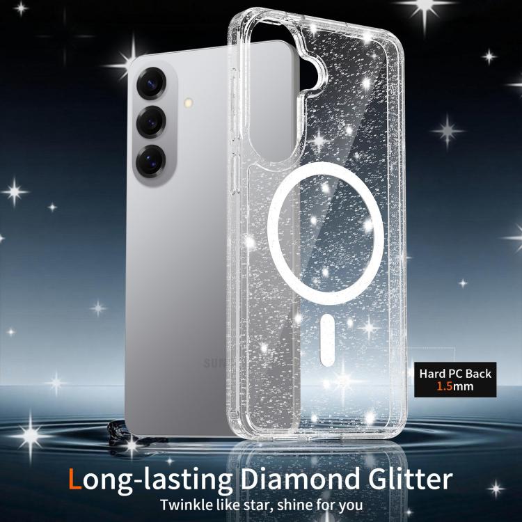 For Samsung Galaxy S26+ 5G Clear Glitter Magnetic PC Hybrid TPU Phone Case