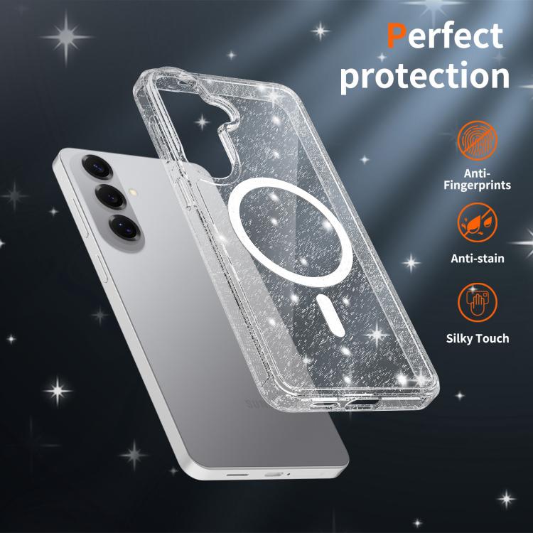 For Samsung Galaxy S26+ 5G Clear Glitter Magnetic PC Hybrid TPU Phone Case