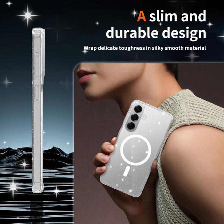 For Samsung Galaxy S26+ 5G Clear Glitter Magnetic PC Hybrid TPU Phone Case