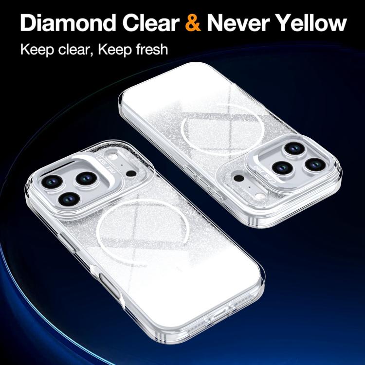 For iPhone 17 Pro Max Glitter Gradient Magnetic Lens Frame Holder Phone Case