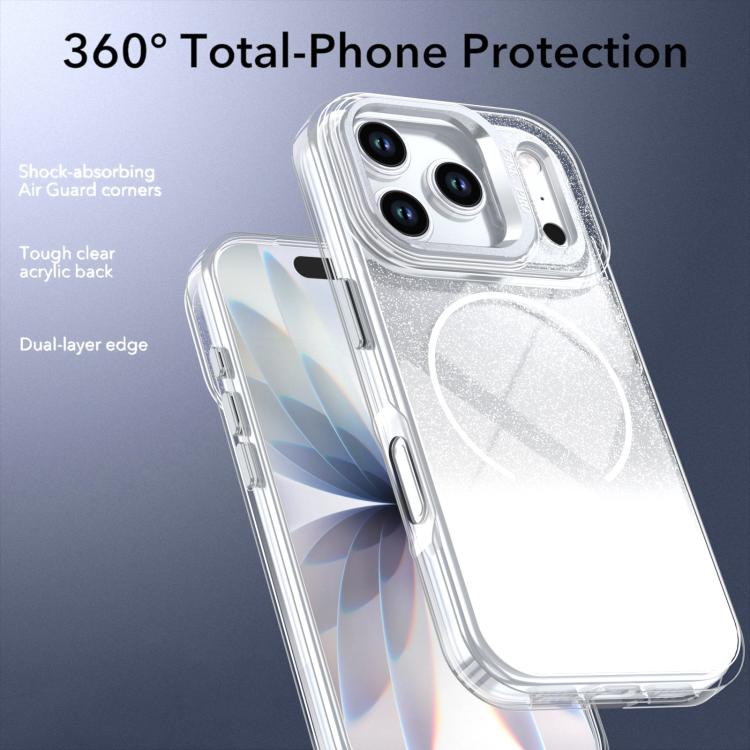 For iPhone 17 Pro Max Glitter Gradient Magnetic Lens Frame Holder Phone Case
