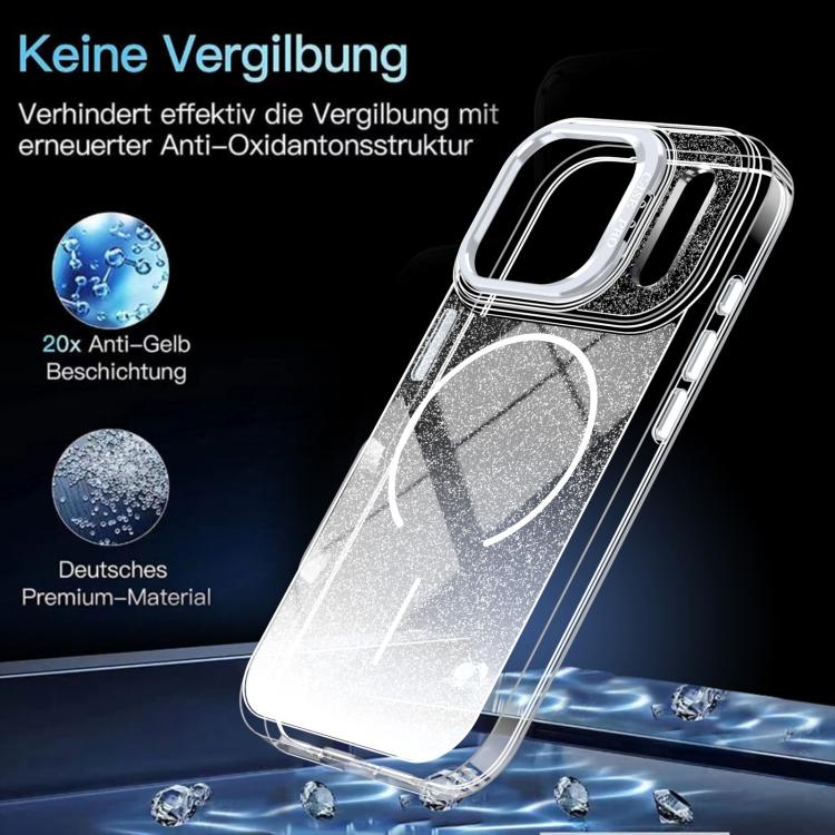 For iPhone 17 Pro Max Glitter Gradient Magnetic Lens Frame Holder Phone Case