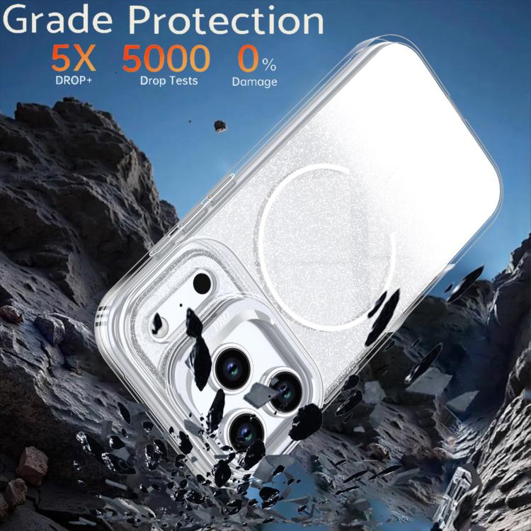 For iPhone 17 Pro Max Glitter Gradient Magnetic Lens Frame Holder Phone Case