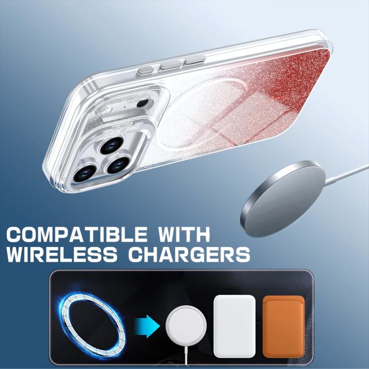 For iPhone 17 Pro Max Glitter Gradient Magnetic Lens Frame Holder Phone Case