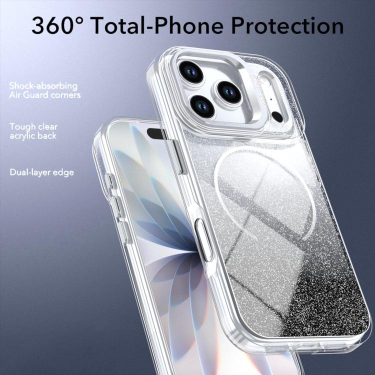 For iPhone 17 Pro Max Glitter Gradient Magnetic Lens Frame Holder Phone Case