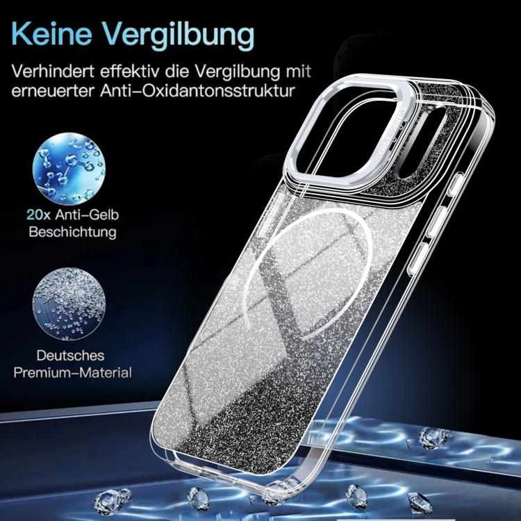 For iPhone 17 Pro Max Glitter Gradient Magnetic Lens Frame Holder Phone Case