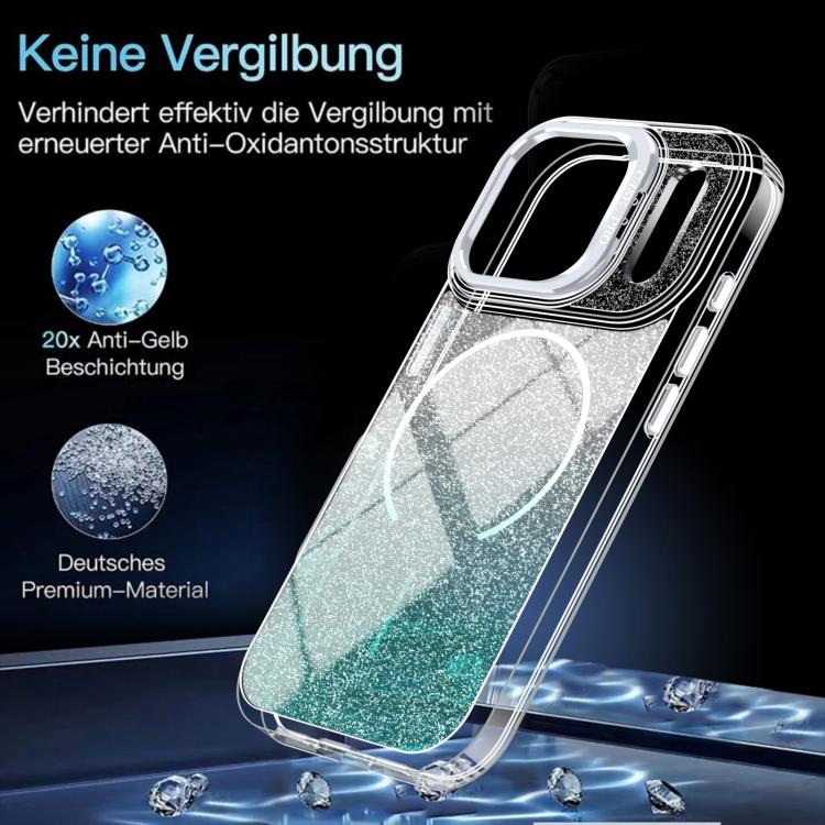 For iPhone 17 Pro Max Glitter Gradient Magnetic Lens Frame Holder Phone Case