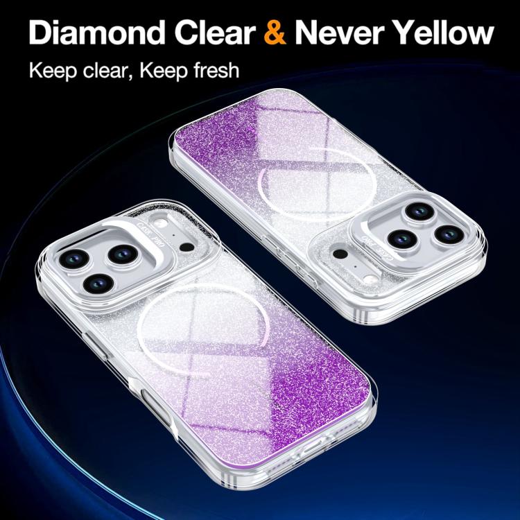 For iPhone 17 Pro Max Glitter Gradient Magnetic Lens Frame Holder Phone Case