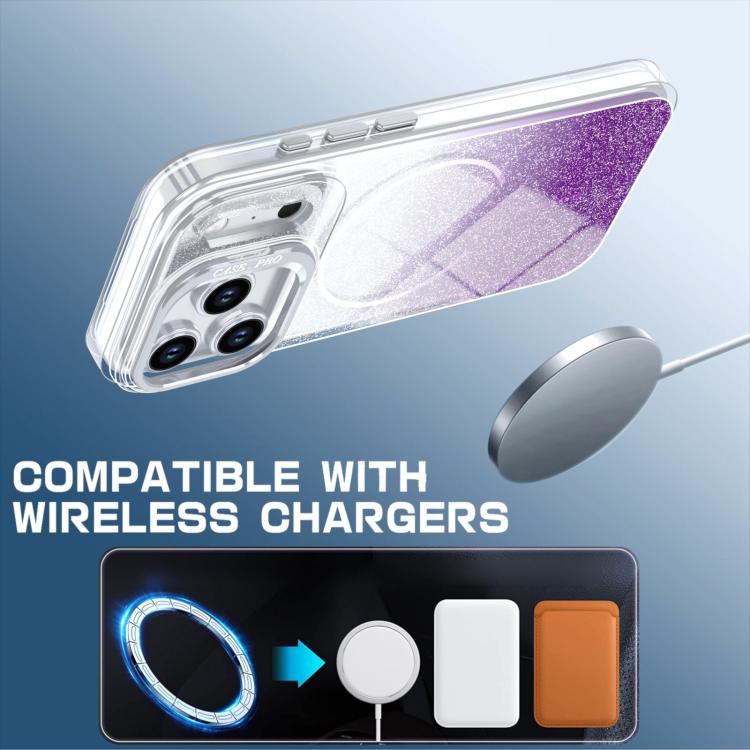 For iPhone 17 Pro Max Glitter Gradient Magnetic Lens Frame Holder Phone Case