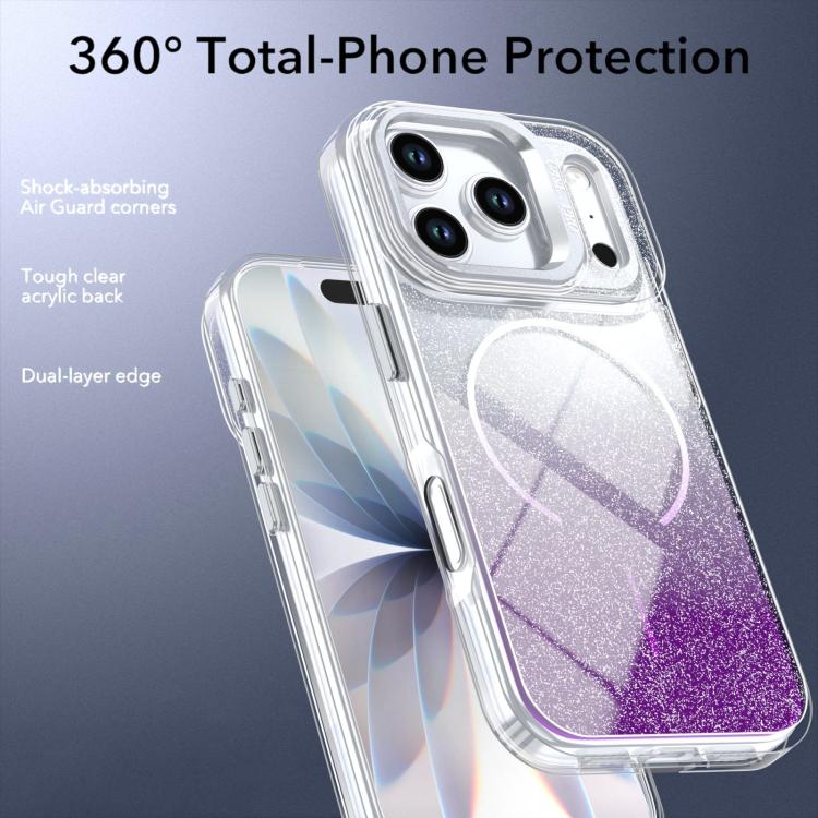 For iPhone 17 Pro Max Glitter Gradient Magnetic Lens Frame Holder Phone Case
