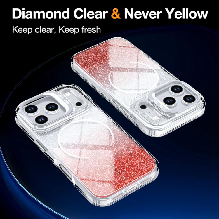 For iPhone 17 Pro Glitter Gradient Magnetic Lens Frame Holder Phone Case