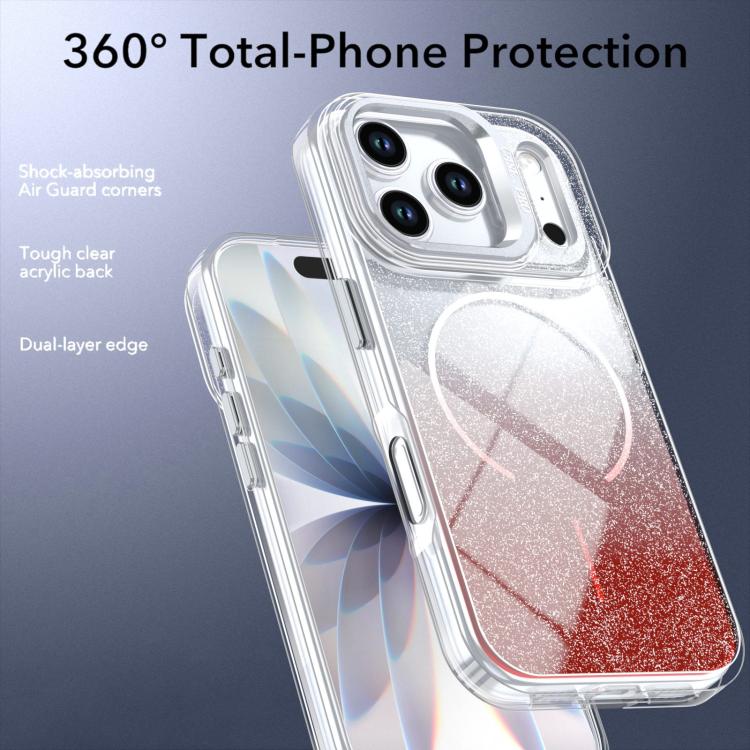 For iPhone 17 Pro Glitter Gradient Magnetic Lens Frame Holder Phone Case