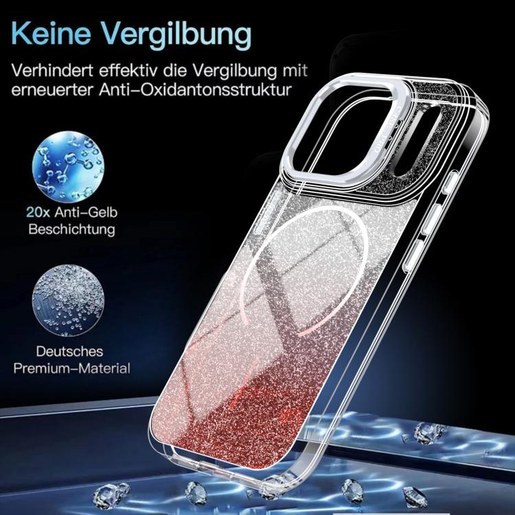 For iPhone 17 Pro Glitter Gradient Magnetic Lens Frame Holder Phone Case