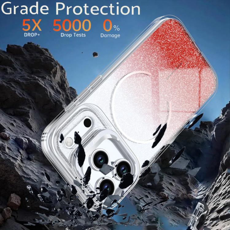 For iPhone 17 Pro Glitter Gradient Magnetic Lens Frame Holder Phone Case