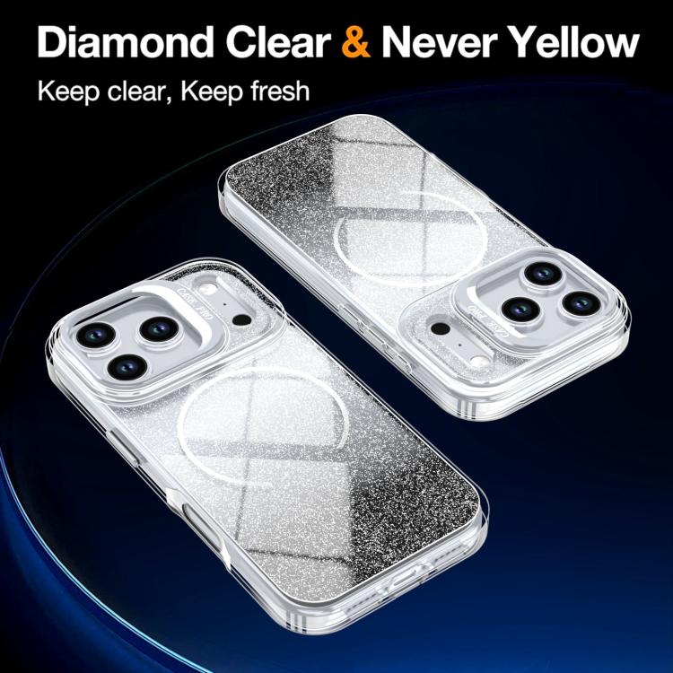 For iPhone 17 Pro Glitter Gradient Magnetic Lens Frame Holder Phone Case