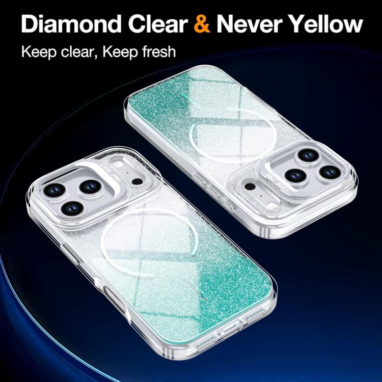 For iPhone 17 Pro Glitter Gradient Magnetic Lens Frame Holder Phone Case