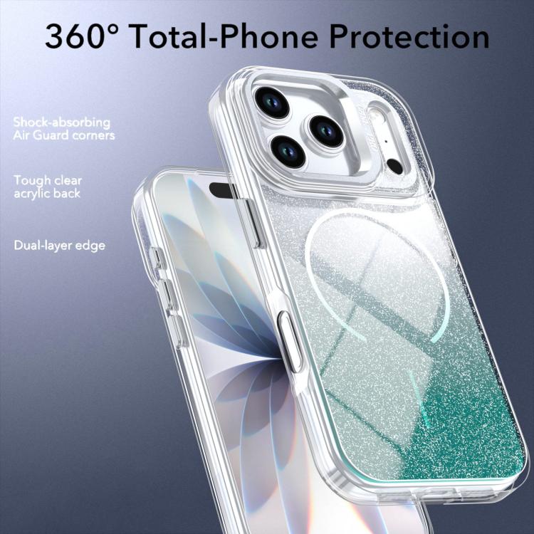 For iPhone 17 Pro Glitter Gradient Magnetic Lens Frame Holder Phone Case