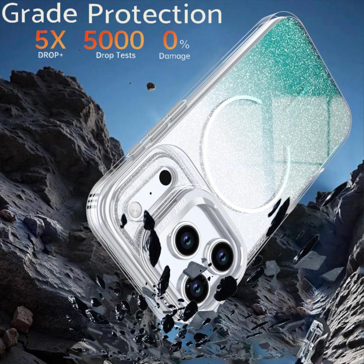 For iPhone 17 Pro Glitter Gradient Magnetic Lens Frame Holder Phone Case