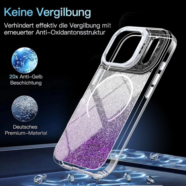 For iPhone 17 Pro Glitter Gradient Magnetic Lens Frame Holder Phone Case