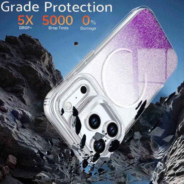For iPhone 17 Pro Glitter Gradient Magnetic Lens Frame Holder Phone Case