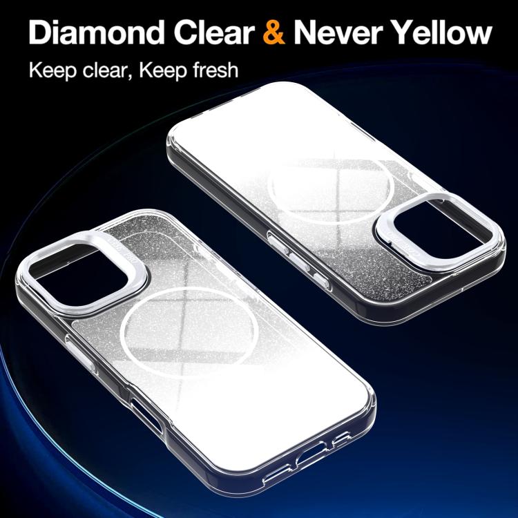 For iPhone 17 Glitter Gradient Magnetic Lens Frame Holder Phone Case
