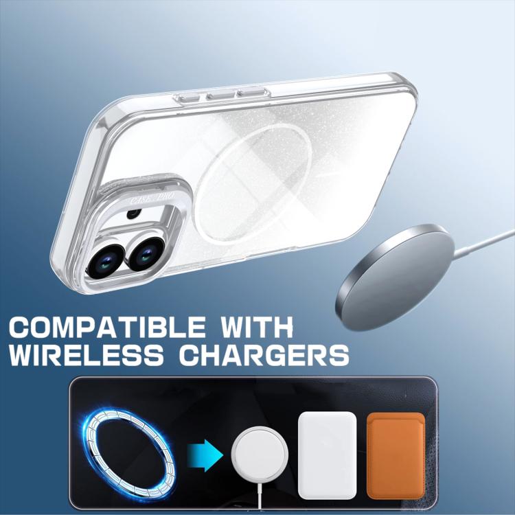 For iPhone 17 Glitter Gradient Magnetic Lens Frame Holder Phone Case