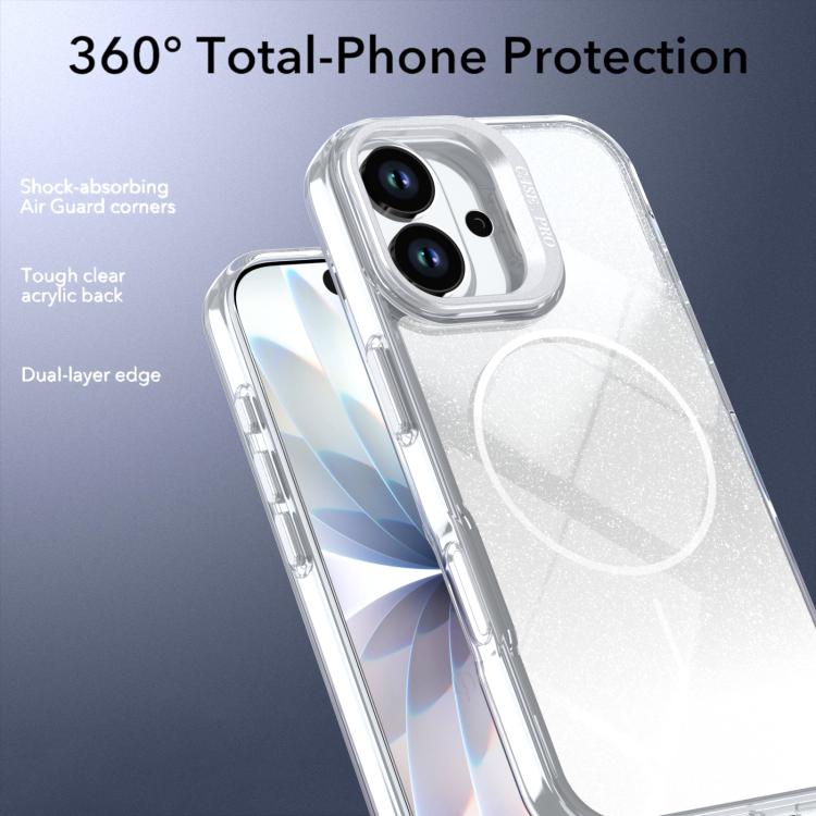 For iPhone 17 Glitter Gradient Magnetic Lens Frame Holder Phone Case
