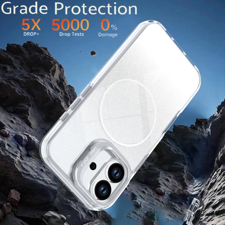 For iPhone 17 Glitter Gradient Magnetic Lens Frame Holder Phone Case